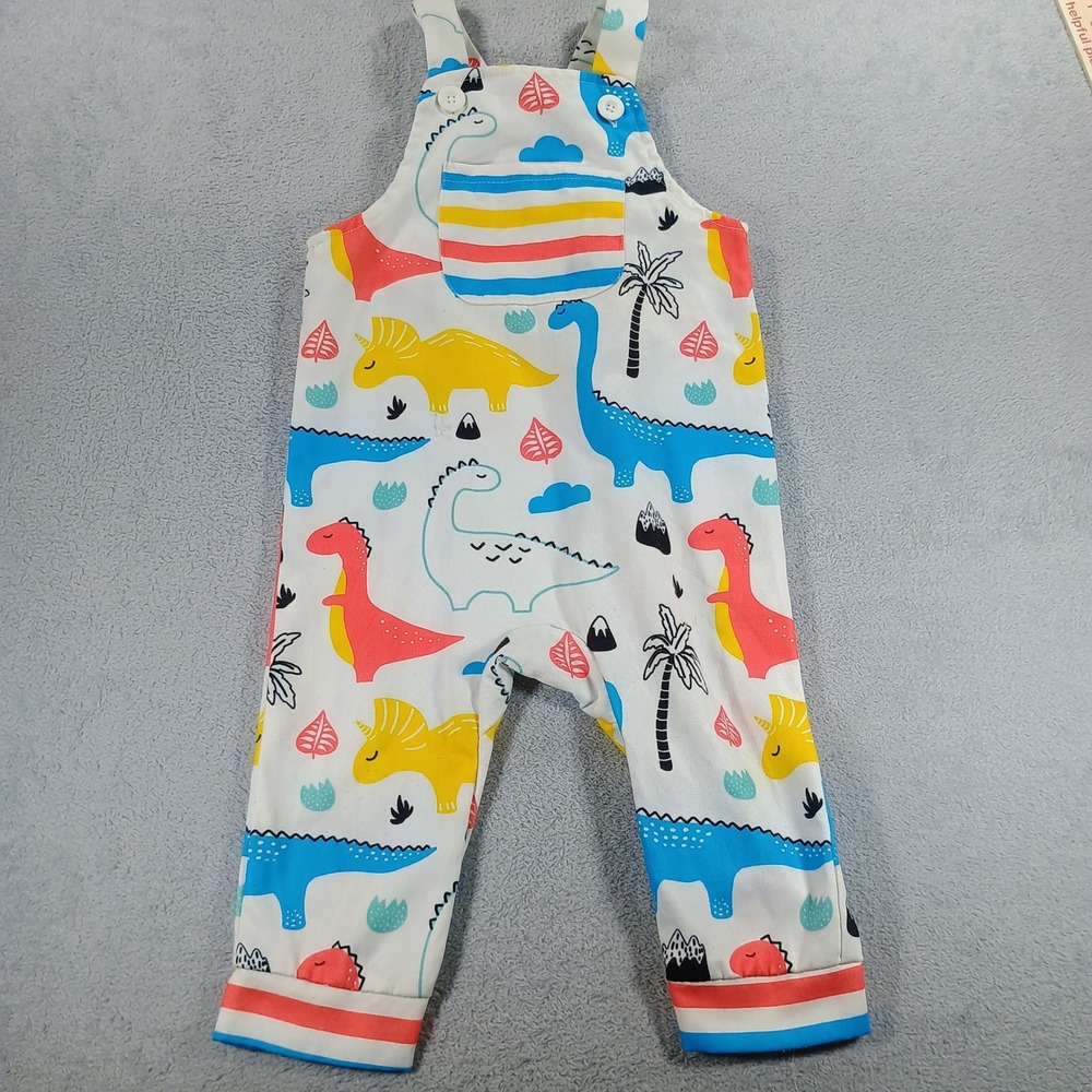 PatPat Kids Dinosaur Print Overalls White Multi 12-18M Button Straps